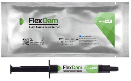 FlexDam 2g. Gaismā cietējošais materiāls zobu un smaganu aizsardzībai 